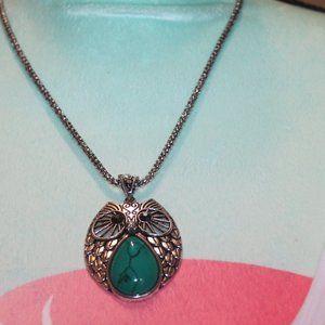 Nwtag Silver Plated Owl w/Turquoise Stone Necklace